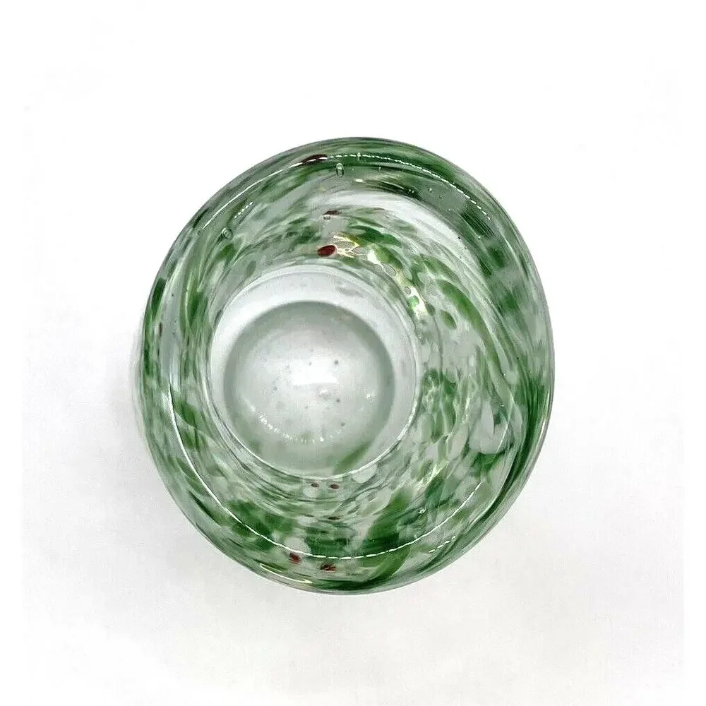 Art Glass Hand Blown Heavy Glass Vase Green & White Swirl 4